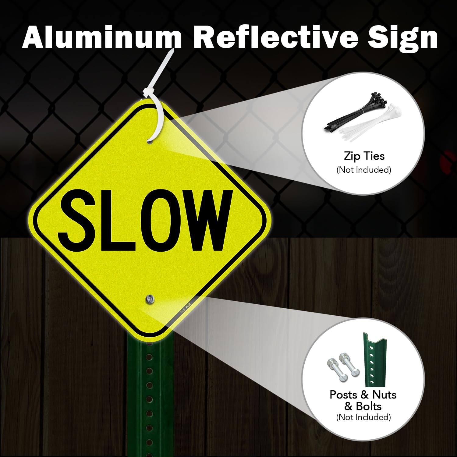 Slow Sign Street Road Sign 12 x 12 Inches, Rust Free .040 Aluminum Reflective…