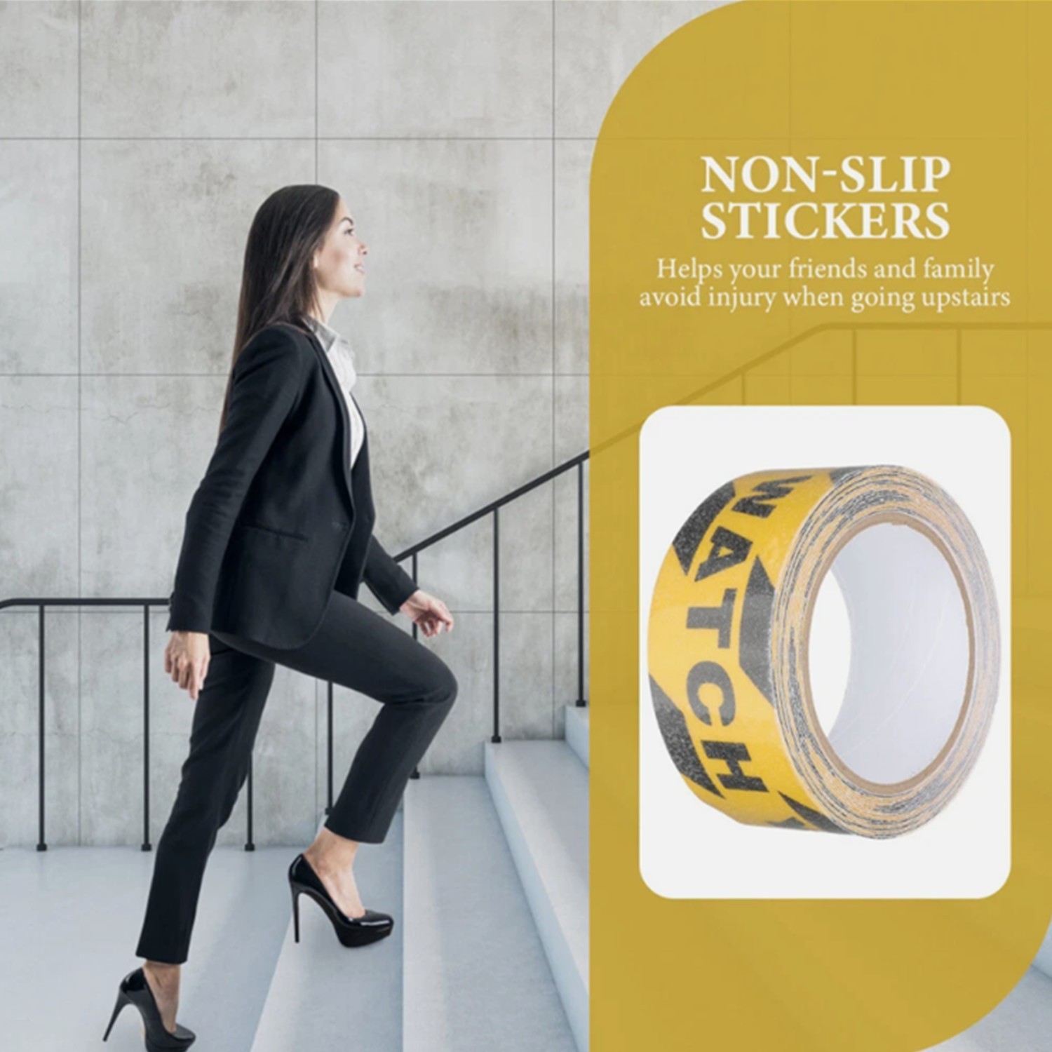2 Pack Watch Your Step Sign Anti-slip Warning Sticker Adhesive Warning Tape Roll