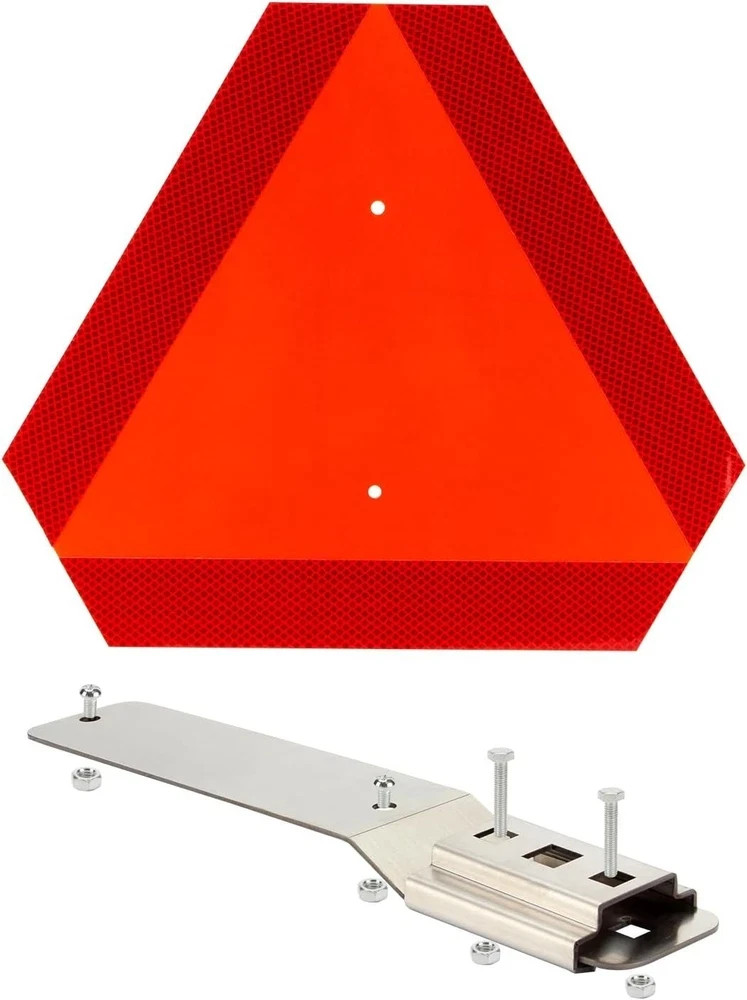 Slow Moving Vehicle Sign with Mounting Bracket Kit, Aluminum Triangle Sign for 1