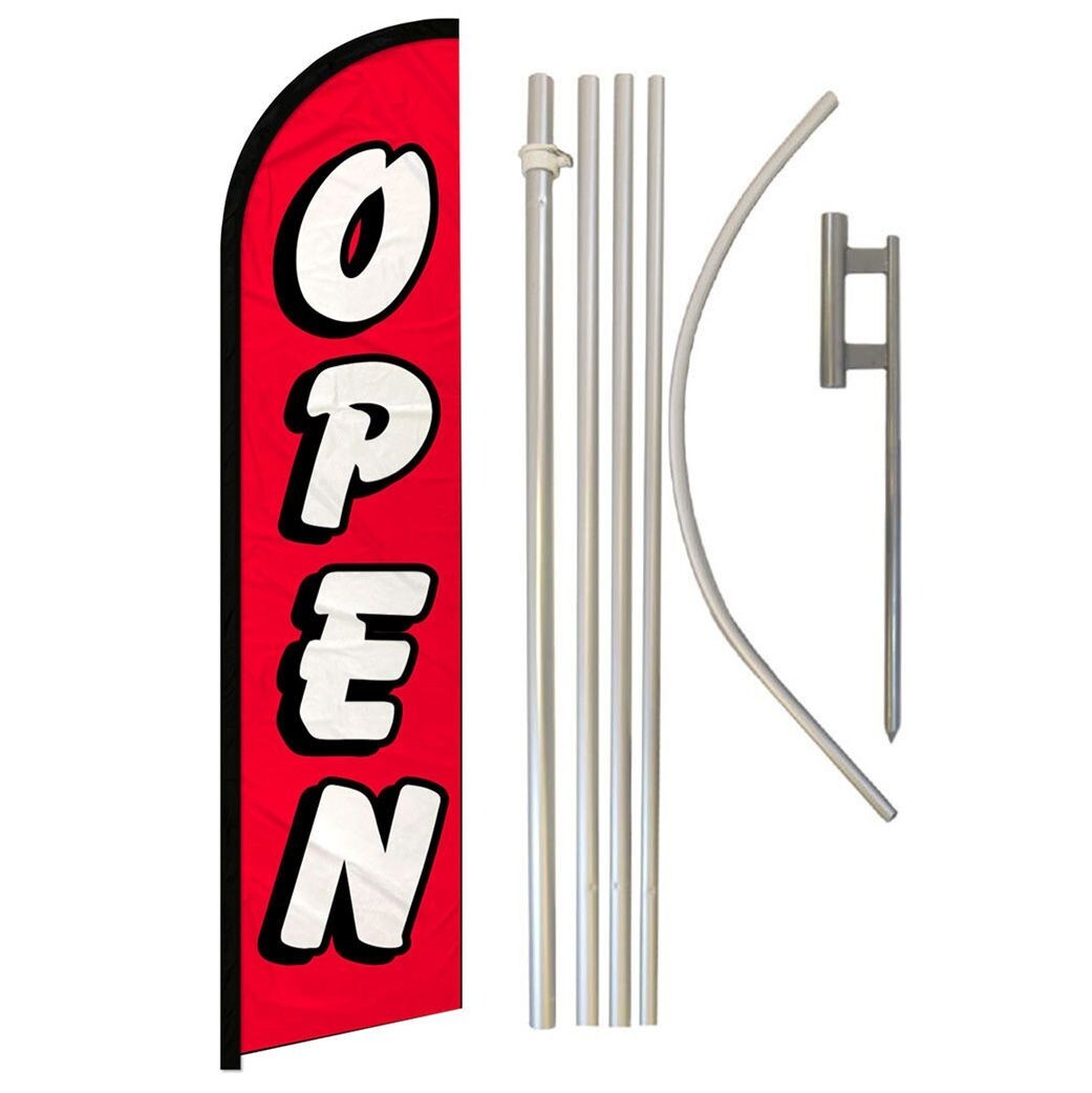 Open Windless Advertising Banner Flag & Pole Kit (Red/White)