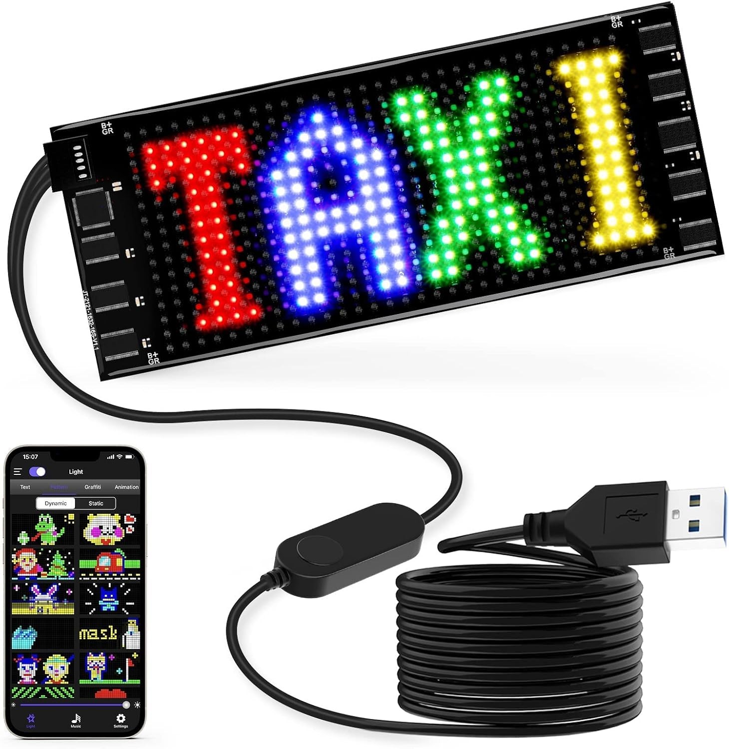 LED Sign for Car, 7”x3”Flexible LED Matrix Panel USB 5V Bluetooth Application