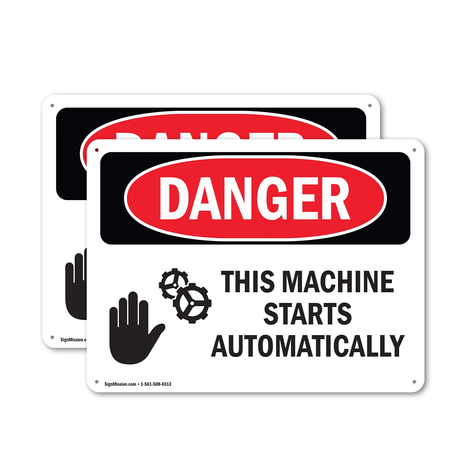 (2 Pack) This Machine Starts Automatically OSHA Danger Sign Decal Metal Plastic