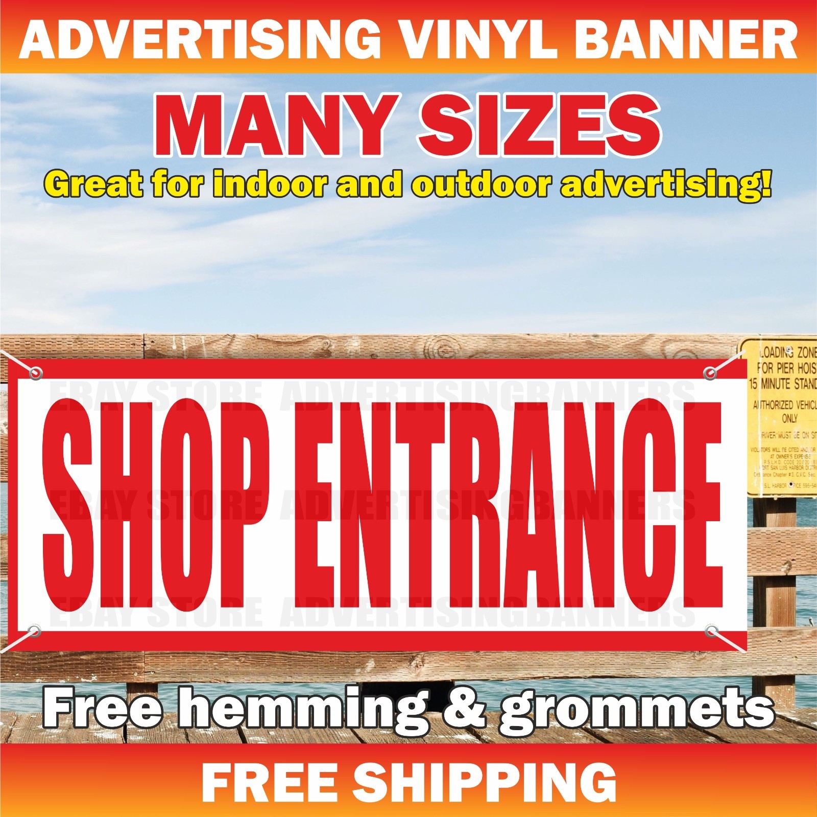 SHOP ENTRANCE Advertising Banner Vinyl Mesh Sign Parking Shop Warning Exit Entry