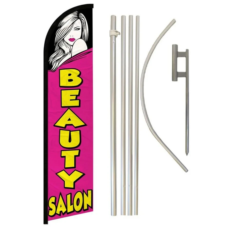 Beauty Salon Windless Advertising Banner Flag & Pole Kit