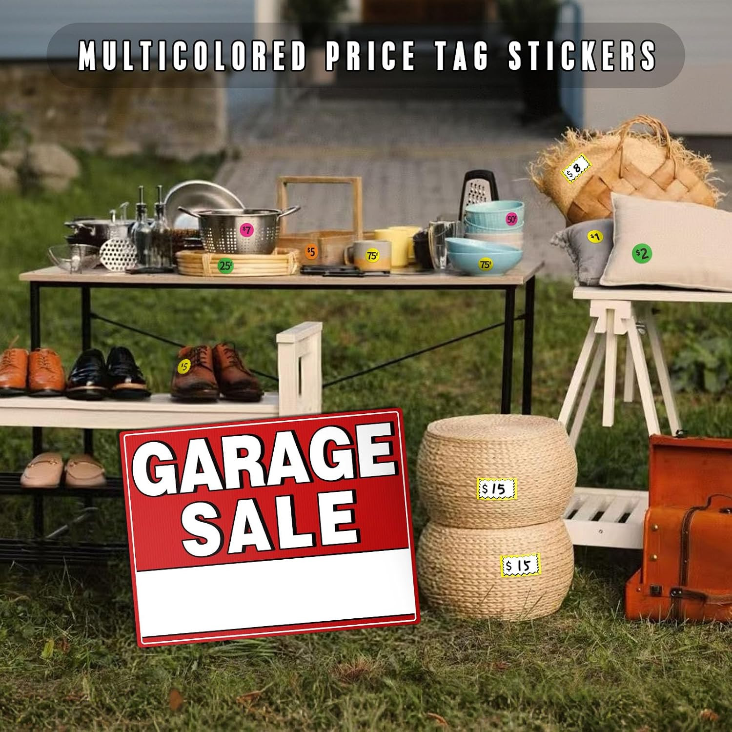 Garage Sale Kit , 5 Pack Garage Sale Signs with Metal Stakes, 5 Pack Yard Sales