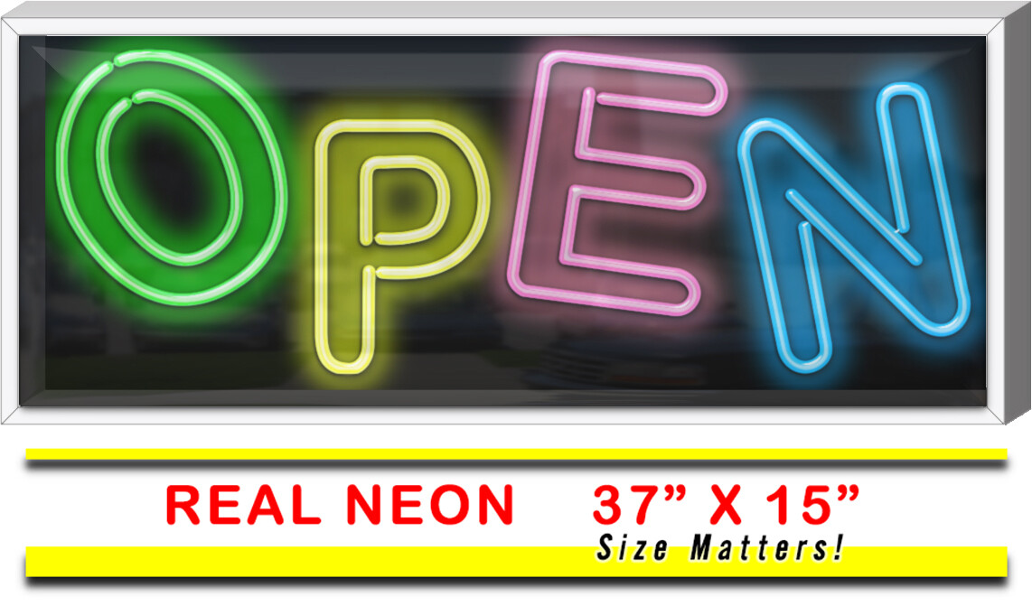 OUTDOOR Multi Color Open Neon Sign | Jantec | 37″ x 15″ | Arcade Toy Games Store