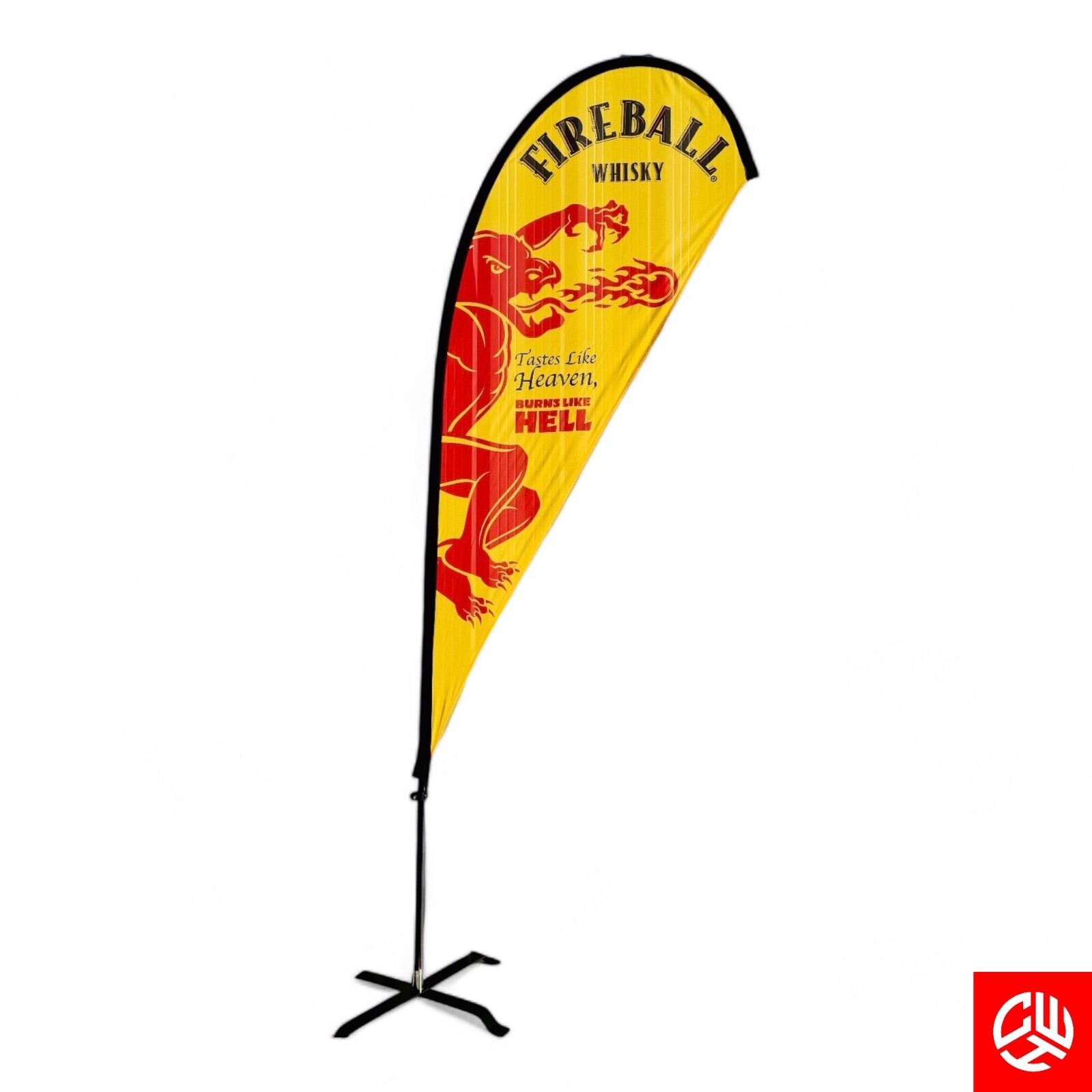 Fireball Whiskey 11ft Double Sided Custom Teardrop Advertising Flag Kit with Ban