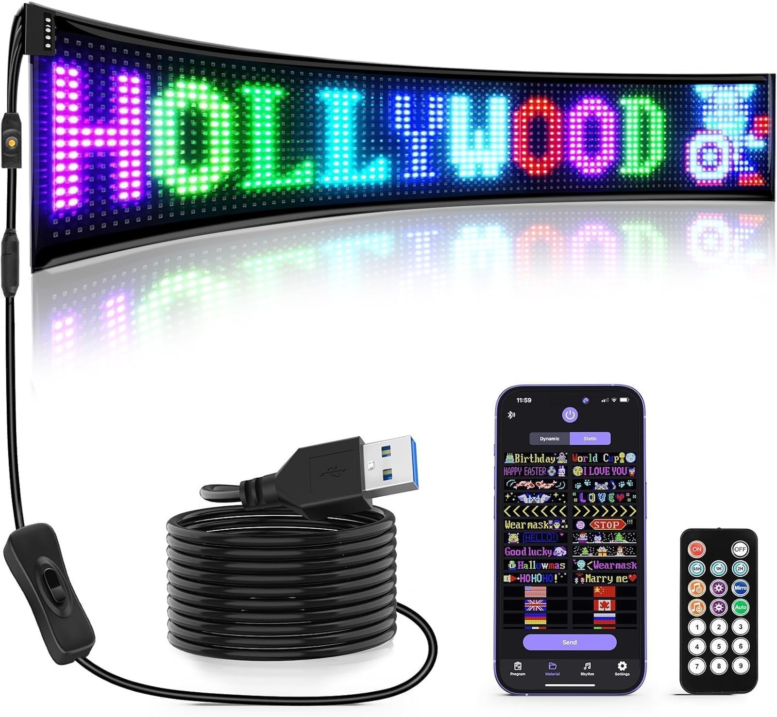 Large Programmable LED Sign 37×8 Inch Indoor Bluetooth Remote Digital Display