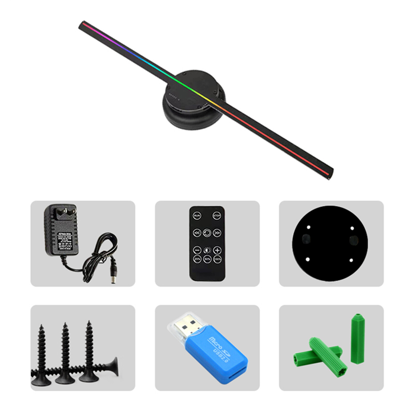 1080P LED Light RGB Sign Bar+Control, 3D Holographic Fan Hologram Fan Projector