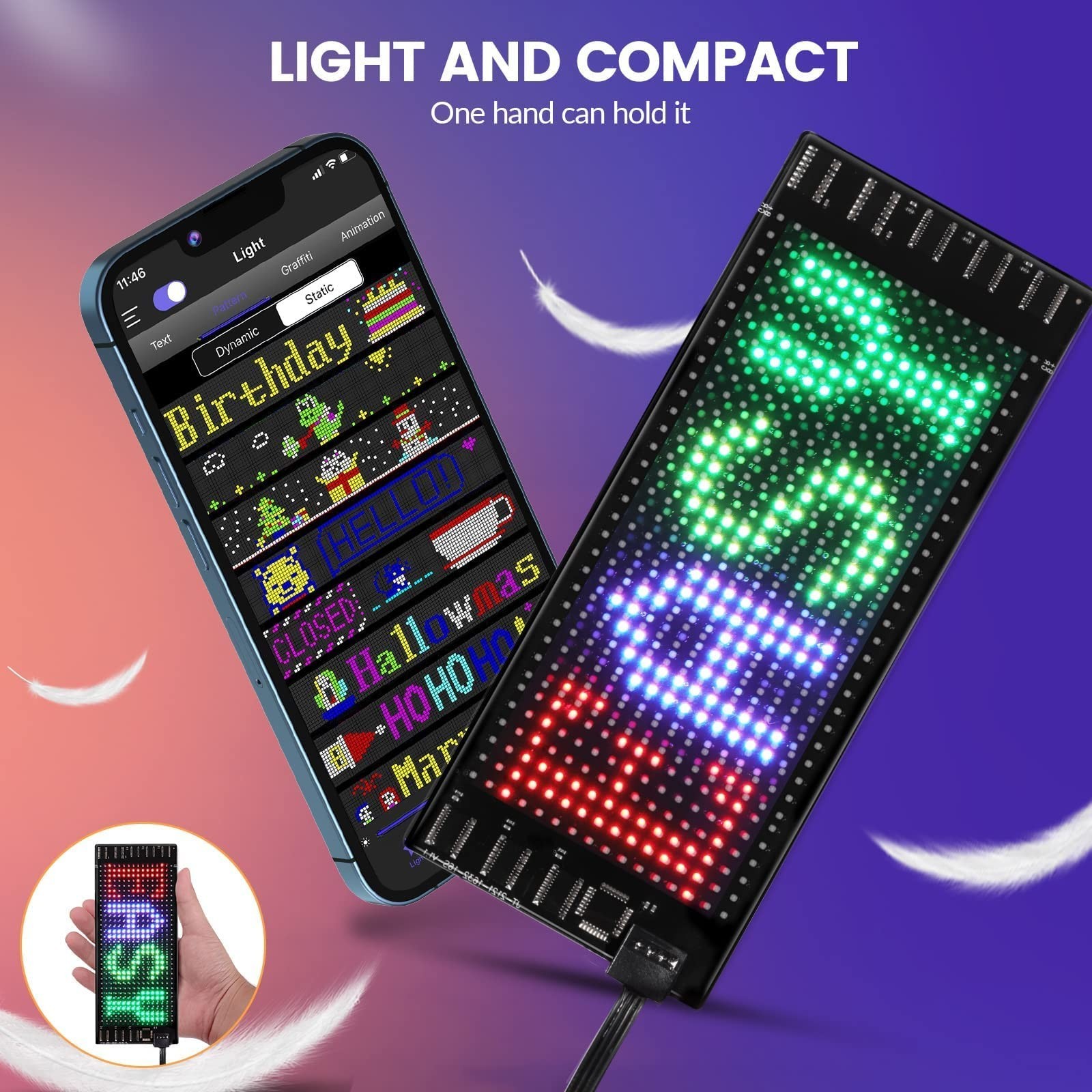 Flexible LED Matrix Sign 7″x3″ – USB Bluetooth Programmable Scrolling Display fo