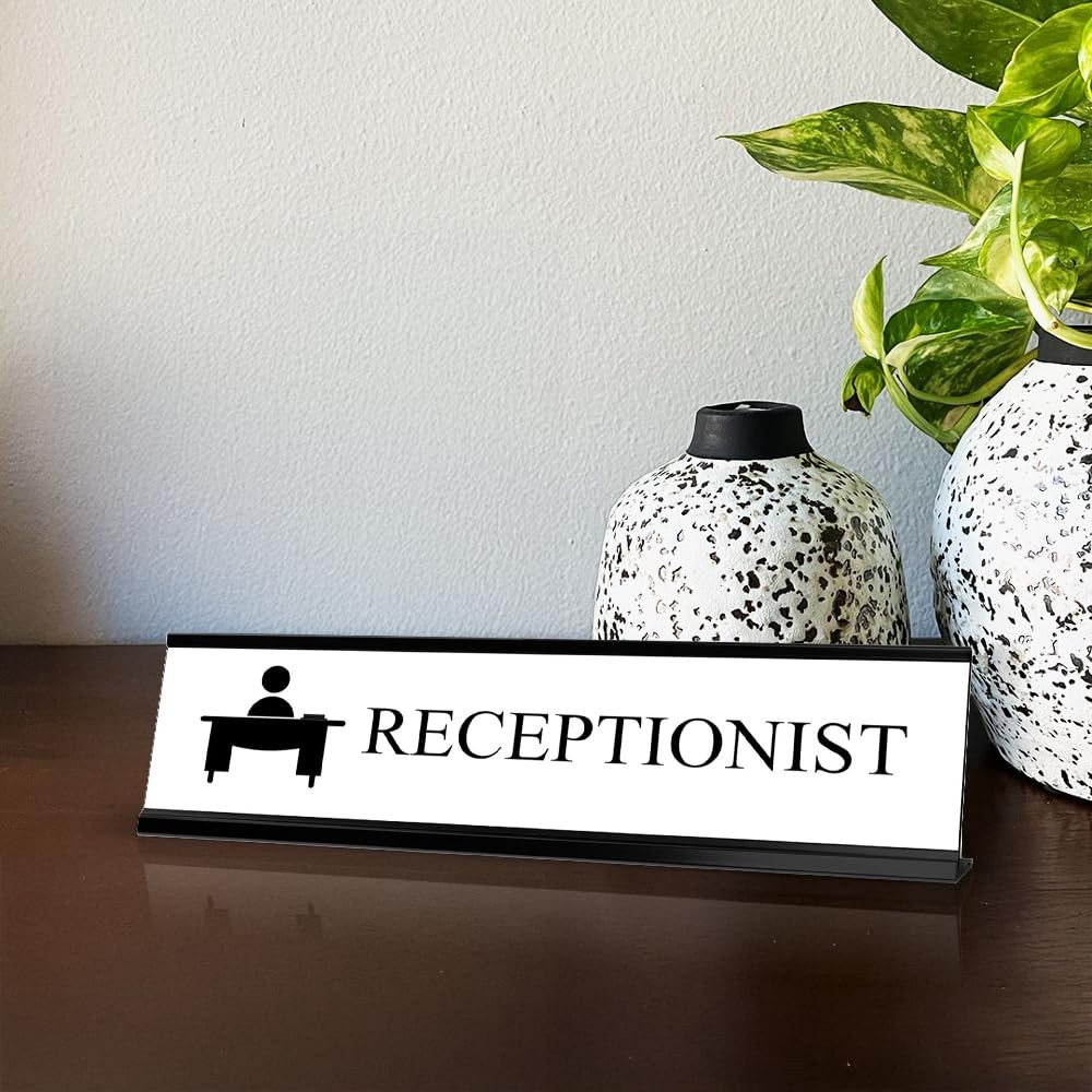 Receptionist, Black Frame, Desk Sign (2×8”)