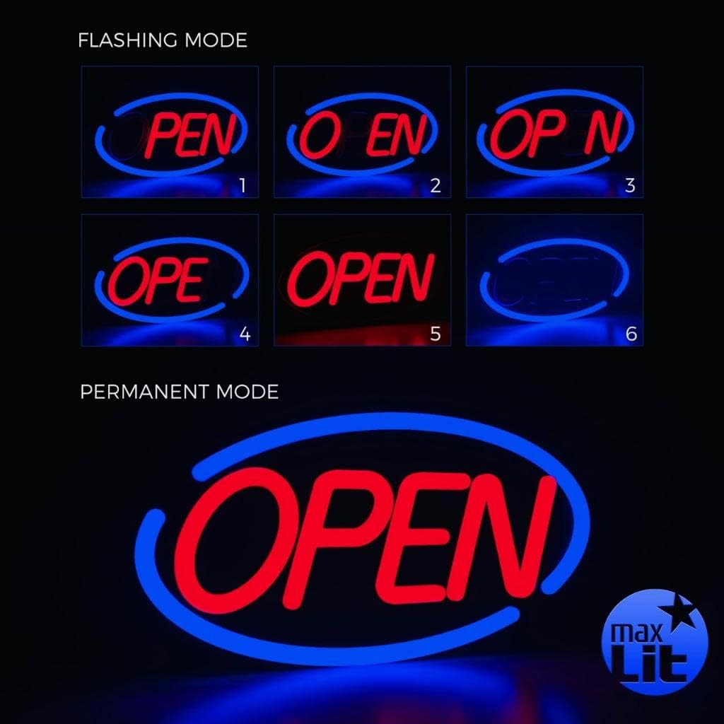 23″ x 12″ Ultra Bright Oval OPEN Sign – Remote Controlled Blue/Red Lights