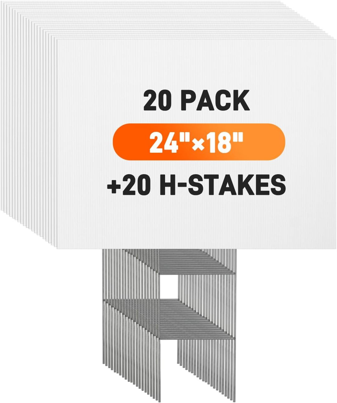 20 Pack Blank Yard Signs with Metal Stakes, 24 X 18 in 5Mm Thick White Corrugate