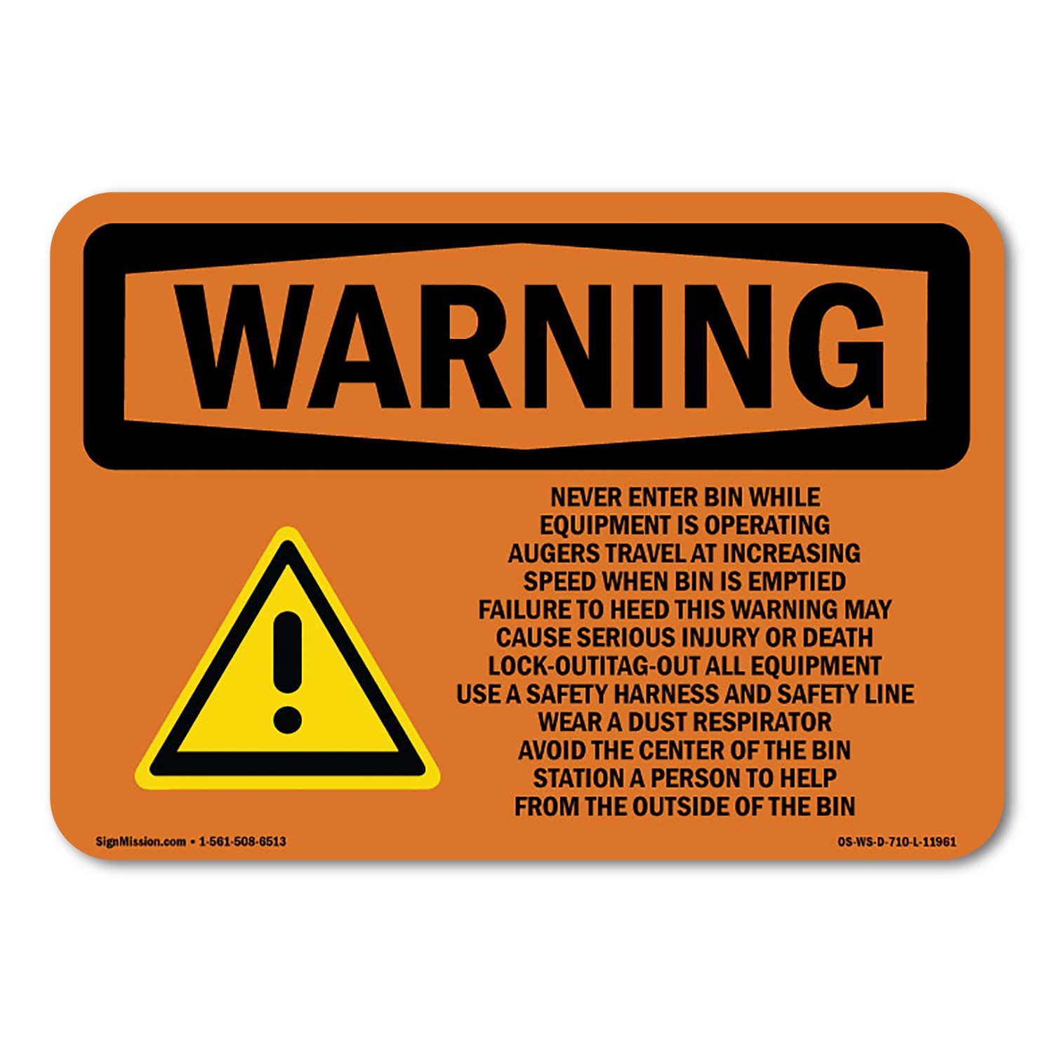 Grain Bin Silo Safety ANSI Warning Sign Metal Plastic Decal