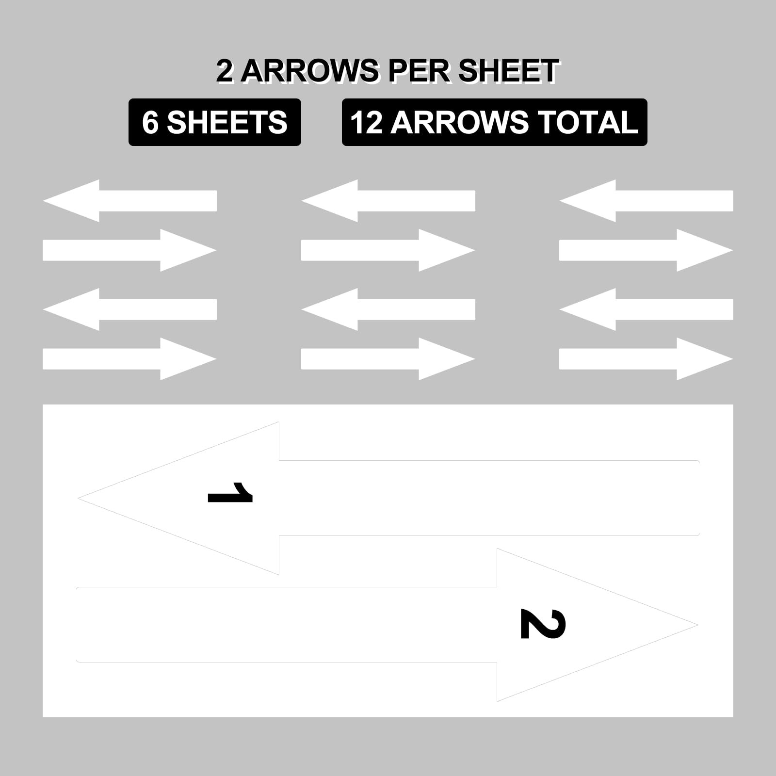 8 x 2 inch White Arrow Sign Stickers, 12 Pack Waterproof PVC Removable Self A…