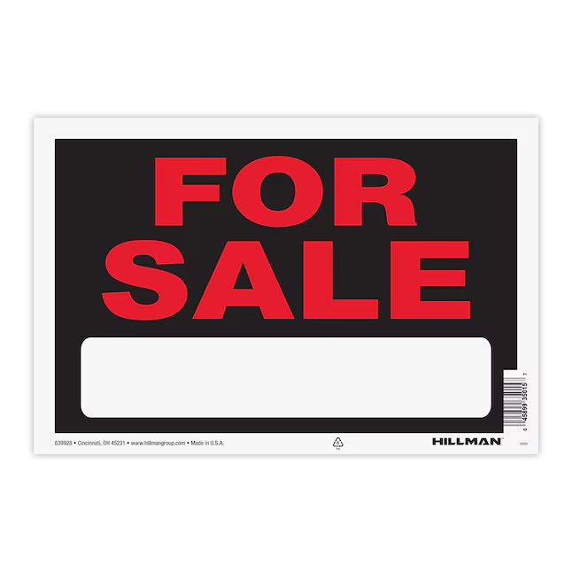 Hillman For Sale 8-in x 12-in Plastic Sale/For sale Sign
