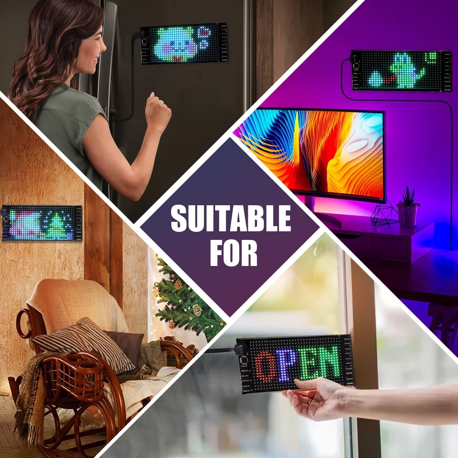 Flexible LED Matrix Sign 7″x3″ – USB Bluetooth Programmable Scrolling Display fo