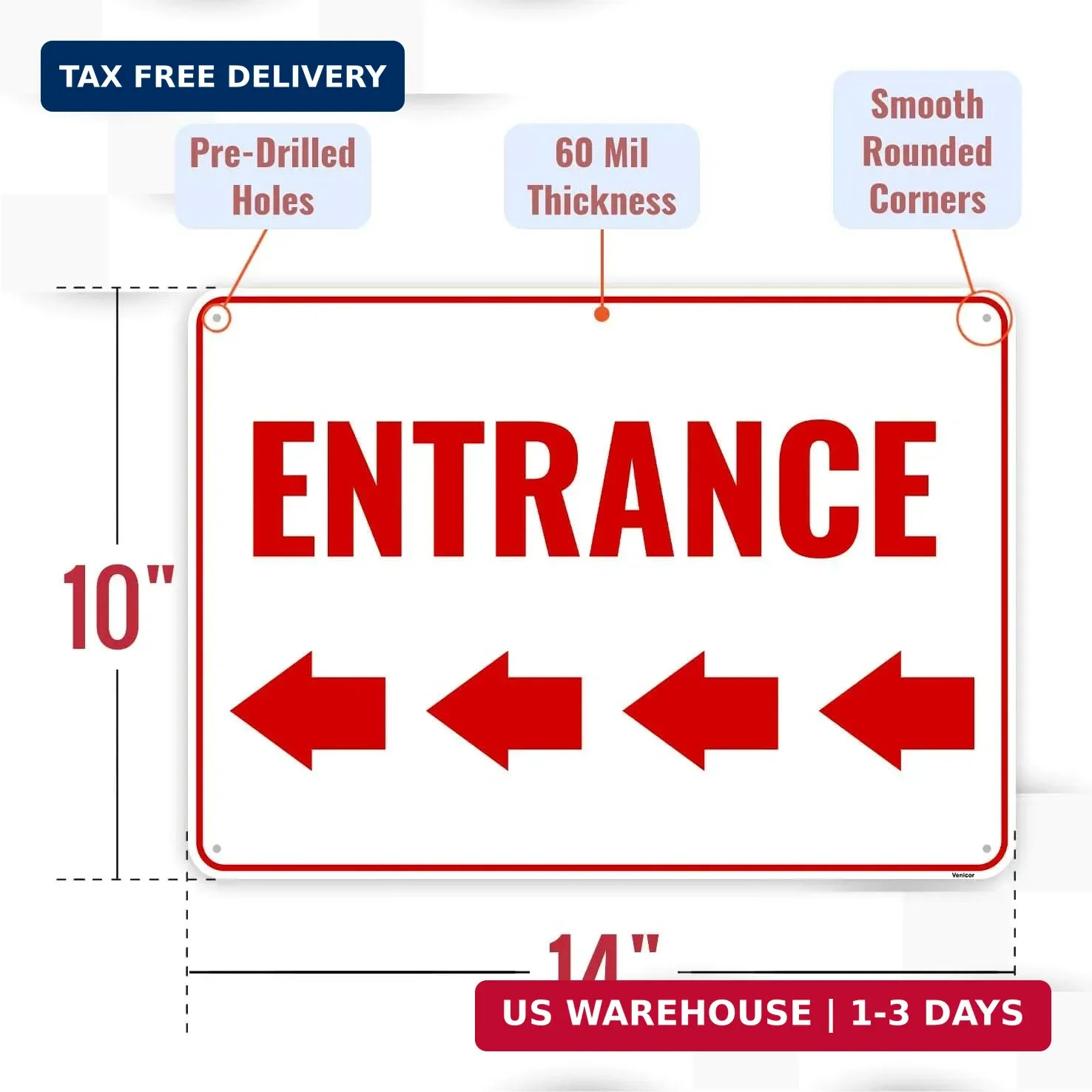 1PC Entrance Sign Left Arrow, 14 x 10 Inches – Aluminum – Entry Enter Here Only