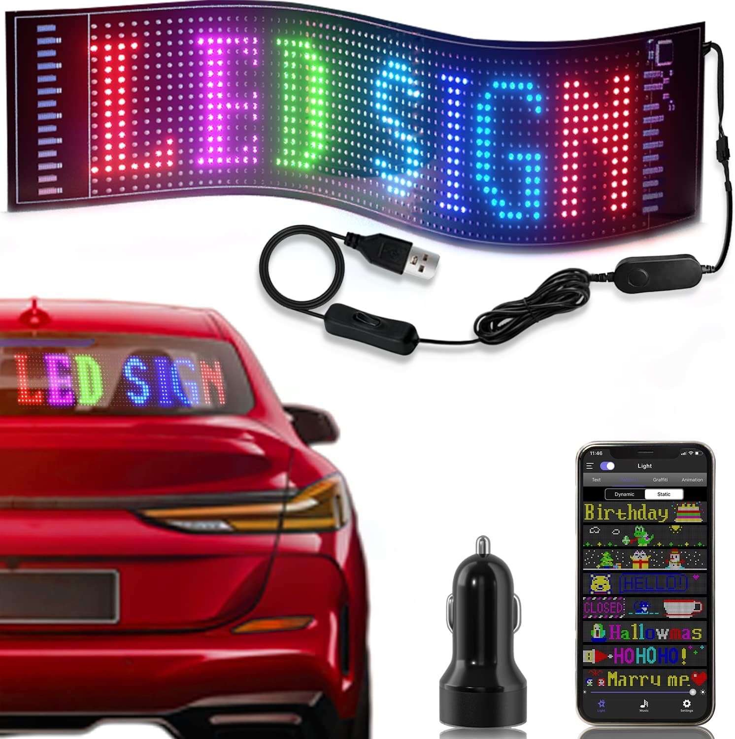Scrolling LED Sign Matrix Pixel Panel CAR Advertising Screen APP Control