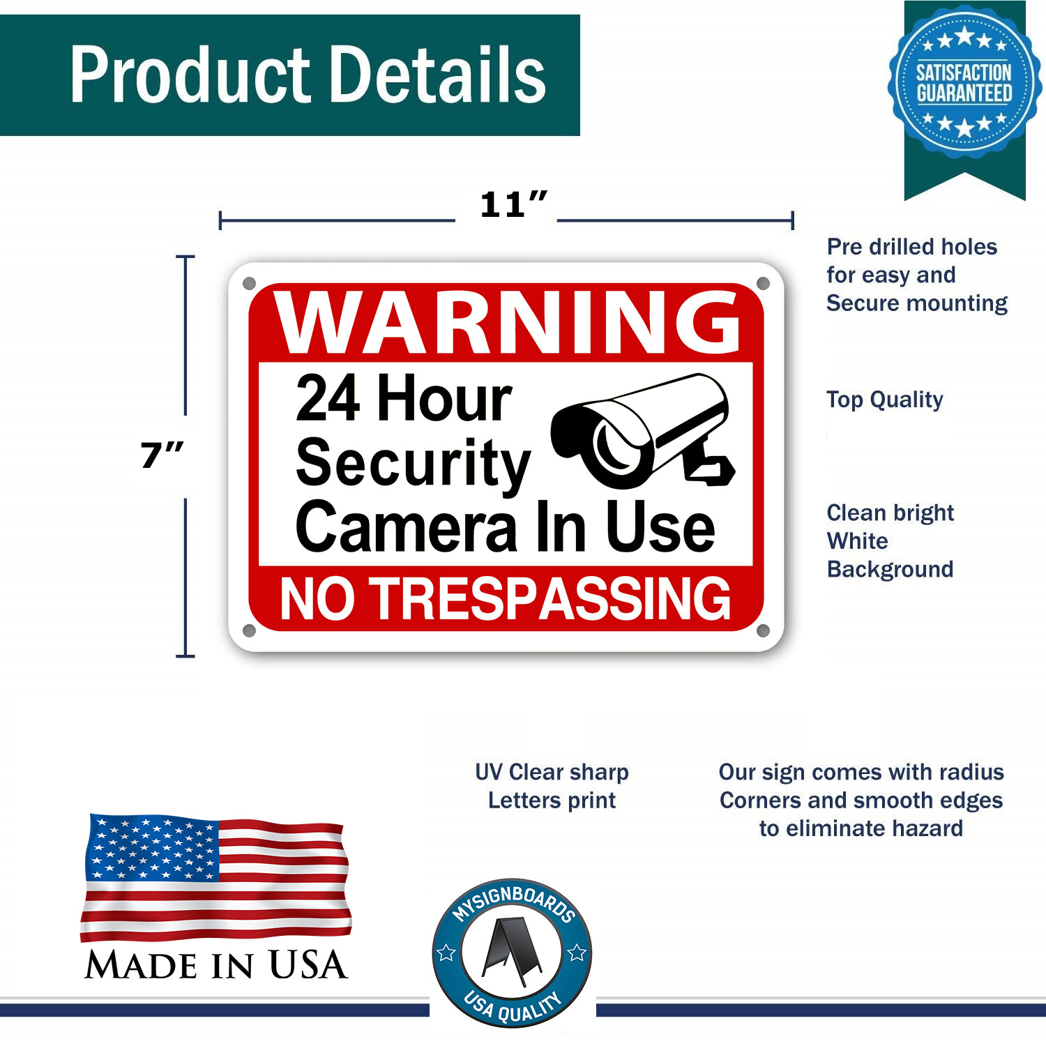24 Hour Surveillance Signs Home Security Warning Signs No Trespassing cctv sign