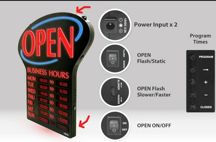 Newon LED OPEN Sign with Programmable Business Hours | REMOTE CONTROLLED