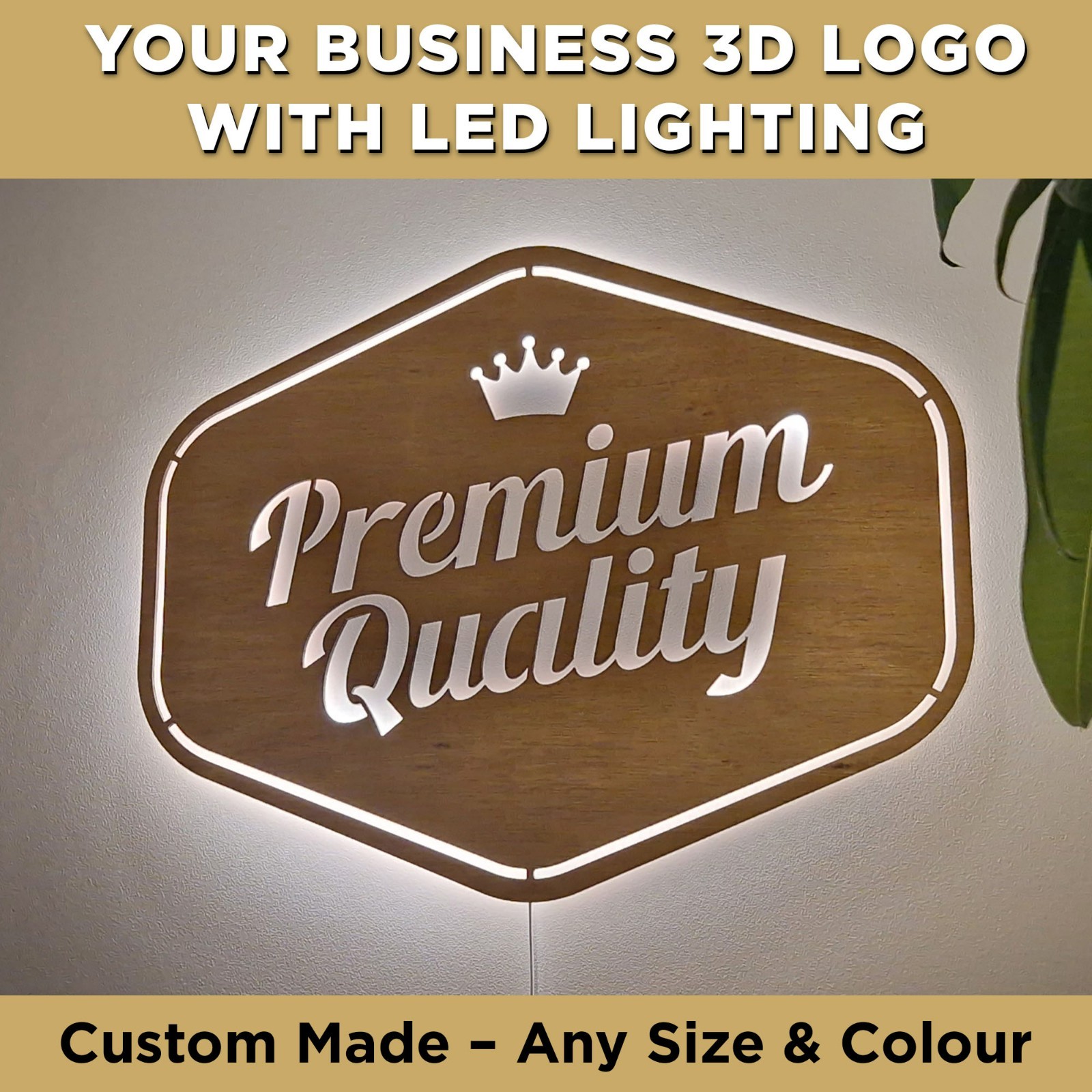 LED Wooden Logo Sign – YOUR BRANDING – Laser Cut Backlit Wall Logo for Business