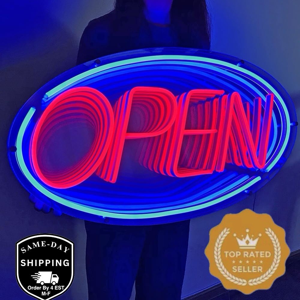 OPEN Signs for Business – Neon Sign for Business Ultra Bright LED, ON/OFF Switch