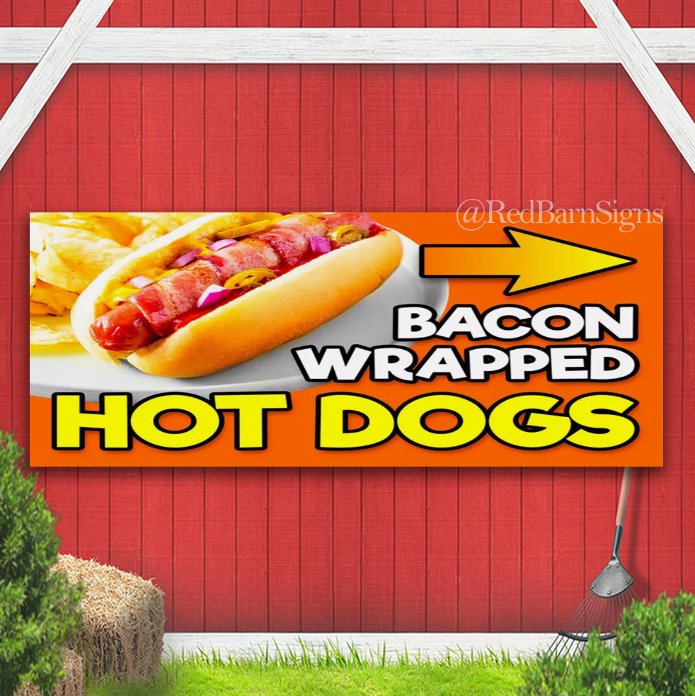 Bacon Wrapped Hot Dogs One-Sided Banner Sign with Grommets