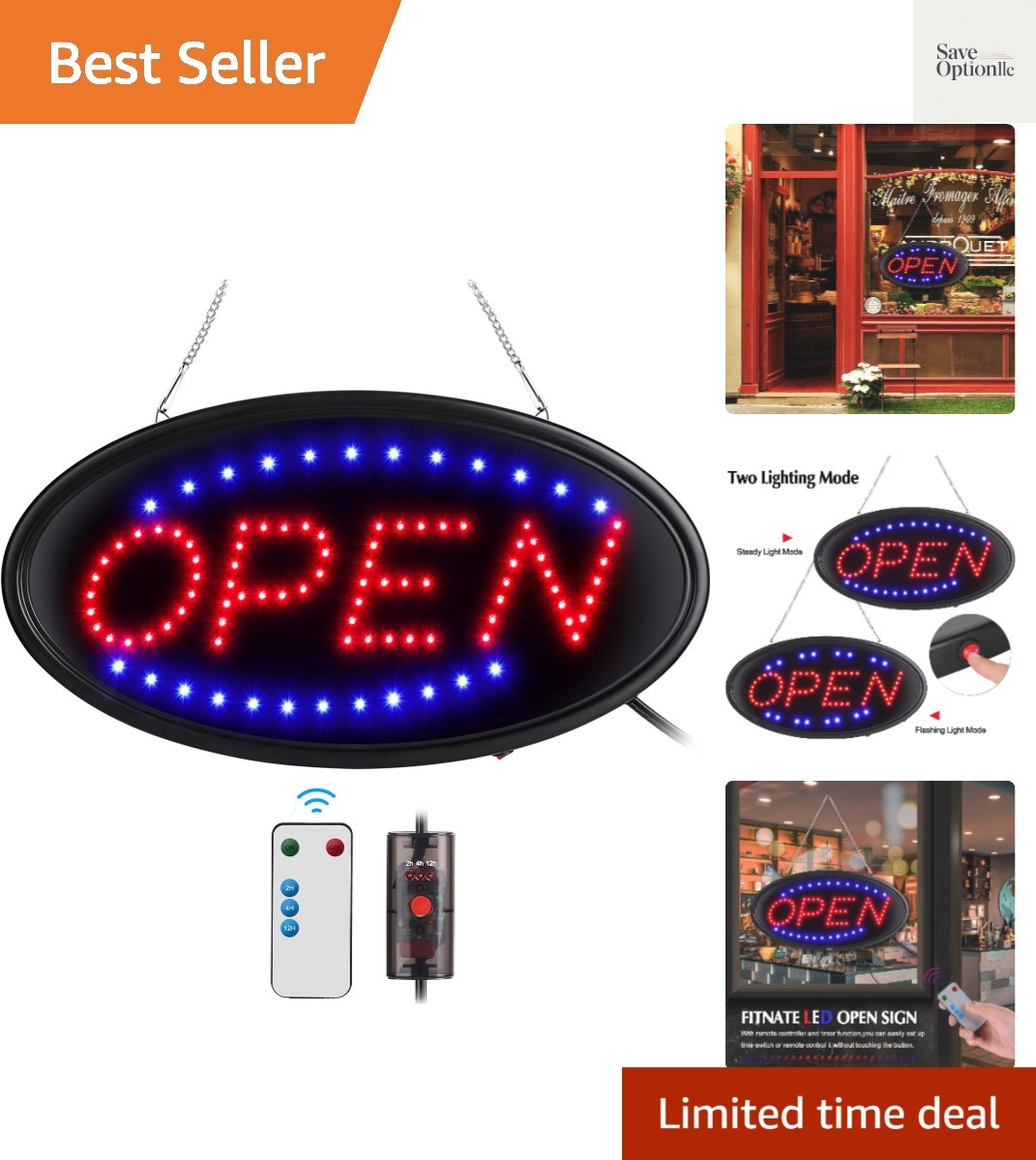 LED Open Sign, 19″x10″, with Remote, Timer & Flash/Steady Modes | Ultra brigh…