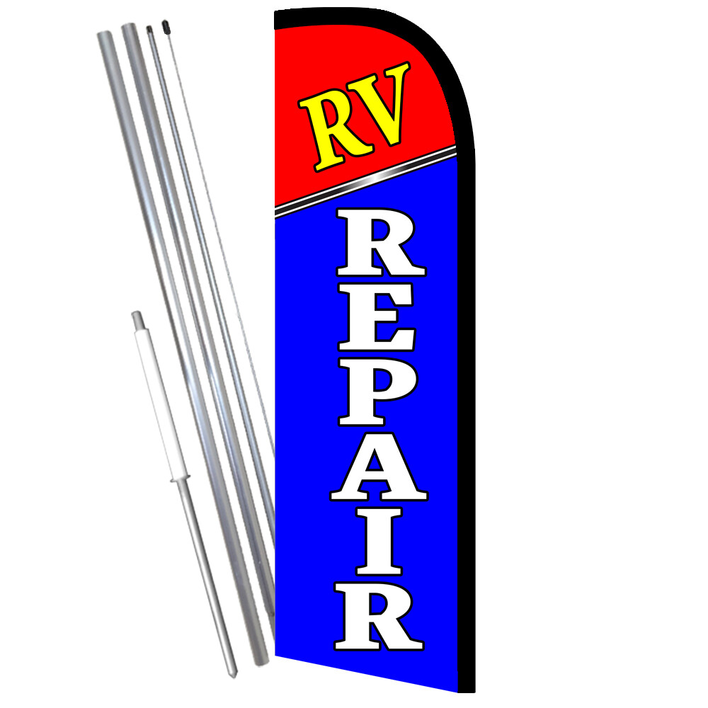 RV Repair Premium Windless Feather Flag Bundle (Complete Kit) OR Optional Repla