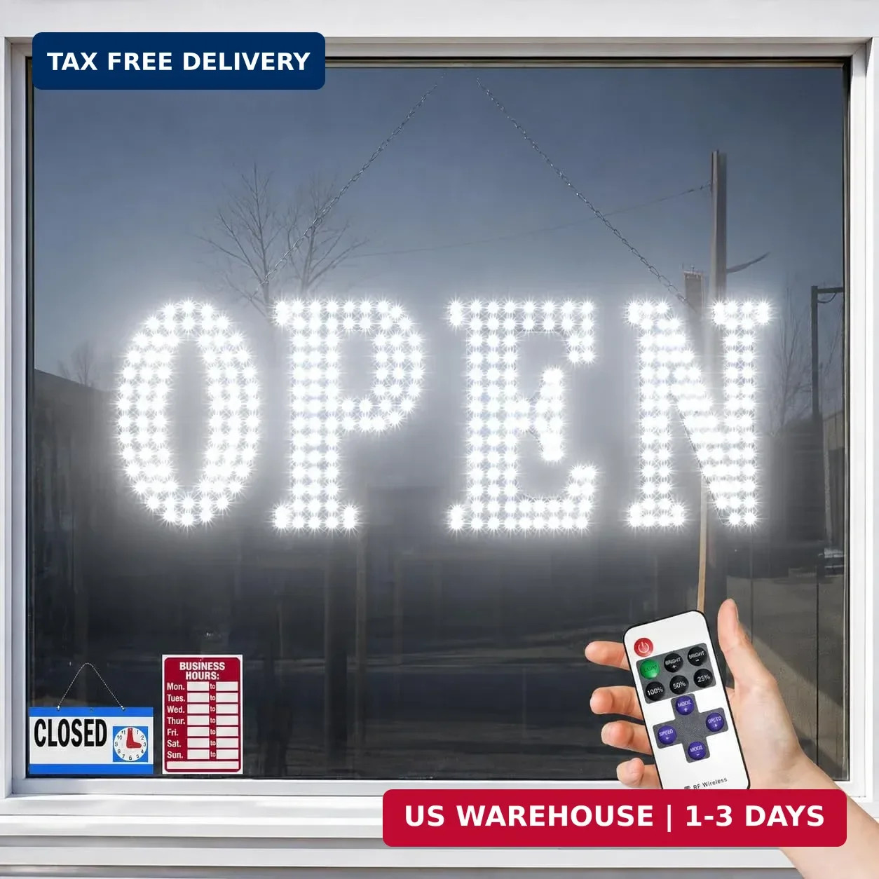 40″x14″ Large Open Sign for Business, Open Signs Led with Hanging Installation,