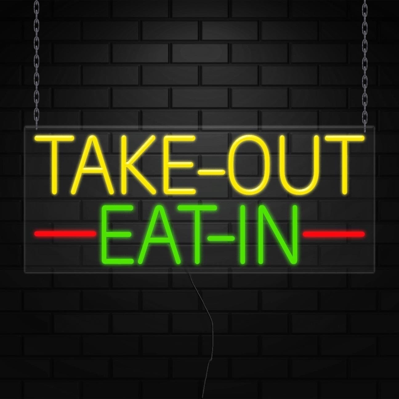 Take Out Eat in Sign for Business Displays | LED Flex Neon | 32″W x 13″H x 1″D