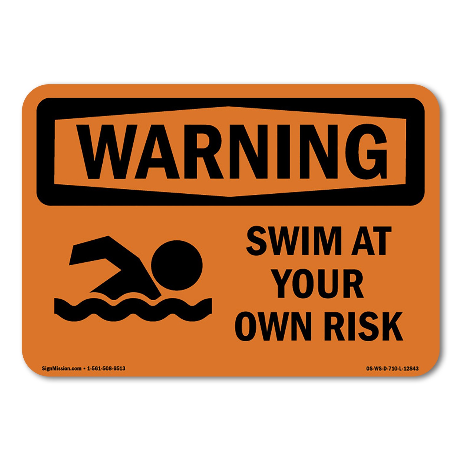 Swim At Your Own Risk ANSI Warning Sign Metal Plastic Decal