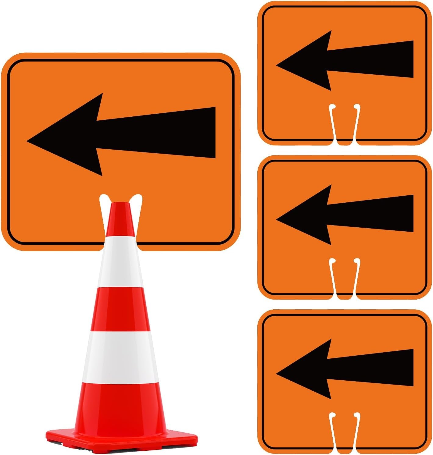 4Pcs Reversible Arrow Signs for Traffic Safety Cone 12.6X10.4In Waterproof Warni
