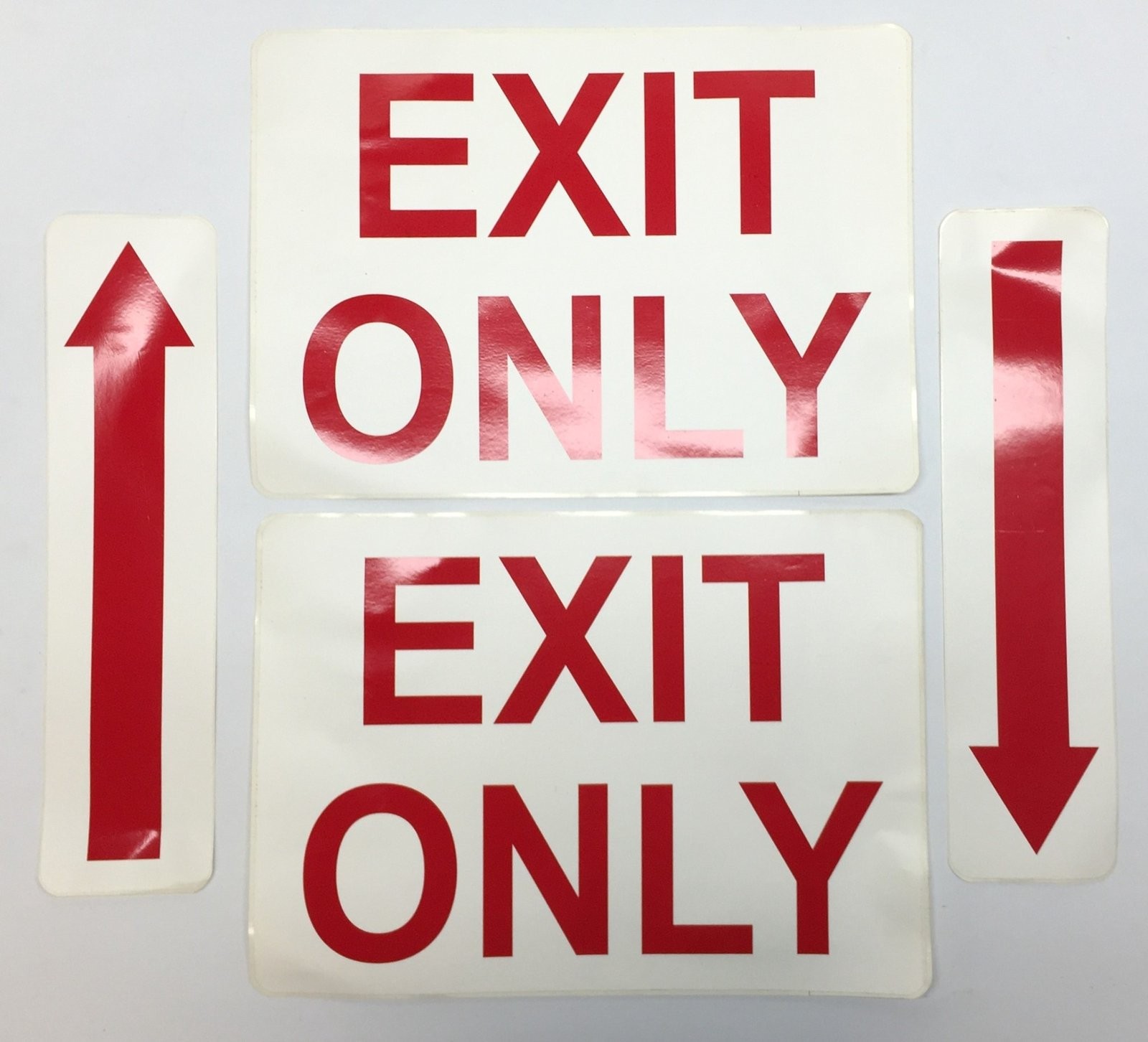 Unbranded White/Red 14″x10″ ‘Exit Only’ Sign(2) with Arrows(2) Adhesive Back NOS