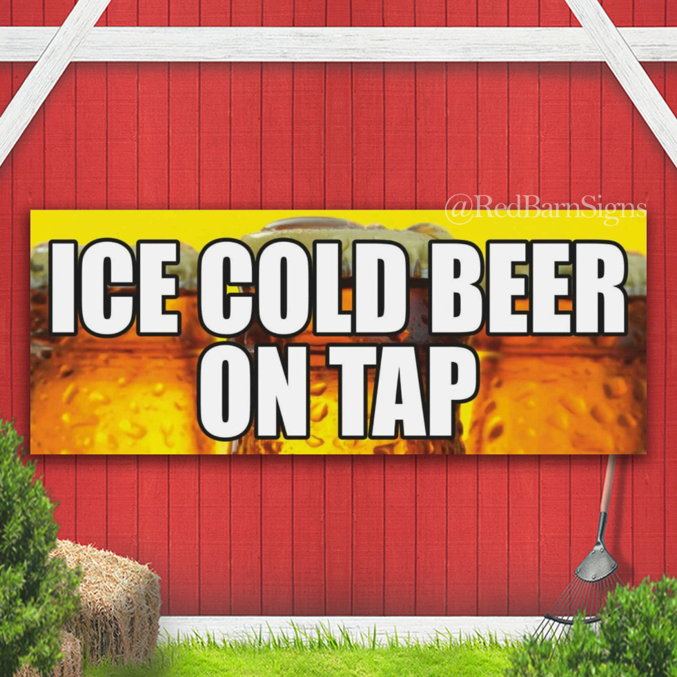 ICE COLD BEER ON TAP alcohol bar wine cerveza Indoor Outdoor Banner Sign