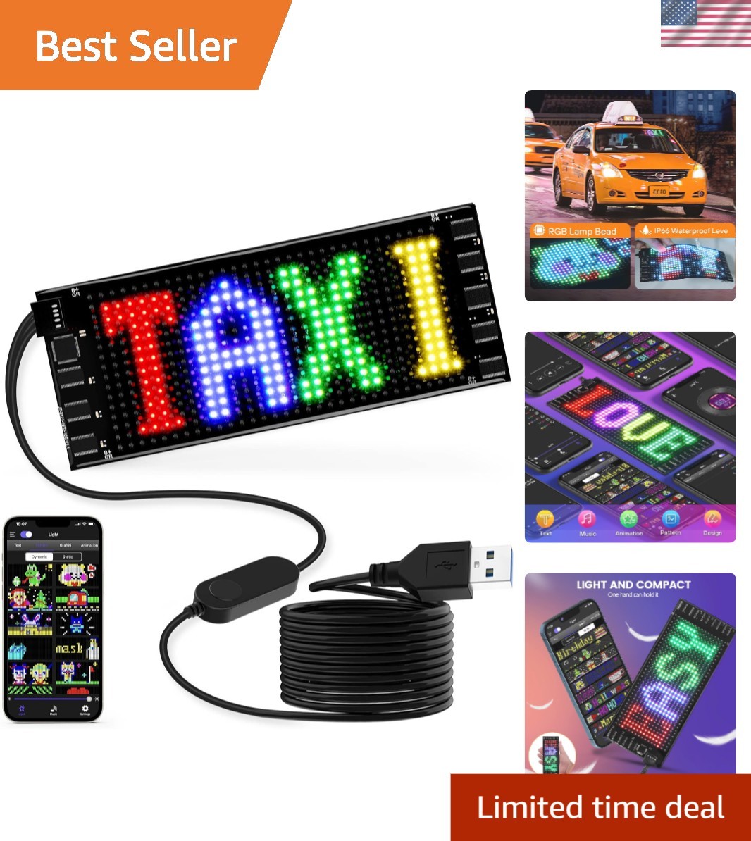 Eco-Friendly 7”x3” Programmable LED Sign with RGB Lighting for Events & Decor