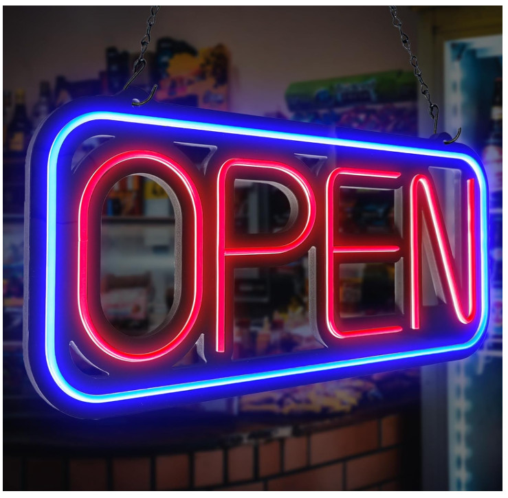 Bright LED Open Sign for Business – 32×16 Inch with Remote & Flashing Mode
