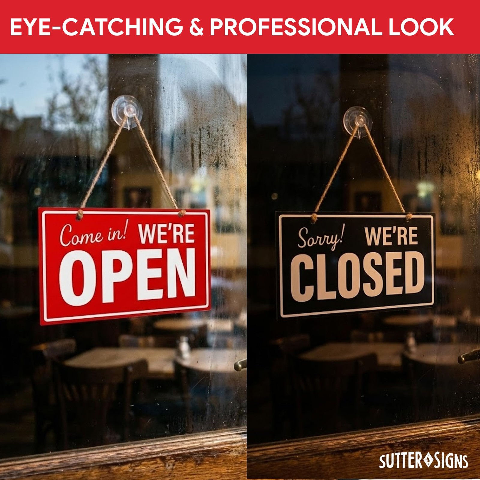 Open Closed Sign for Business 10 X 6 Double Sided Plastic Sign with Twine Su