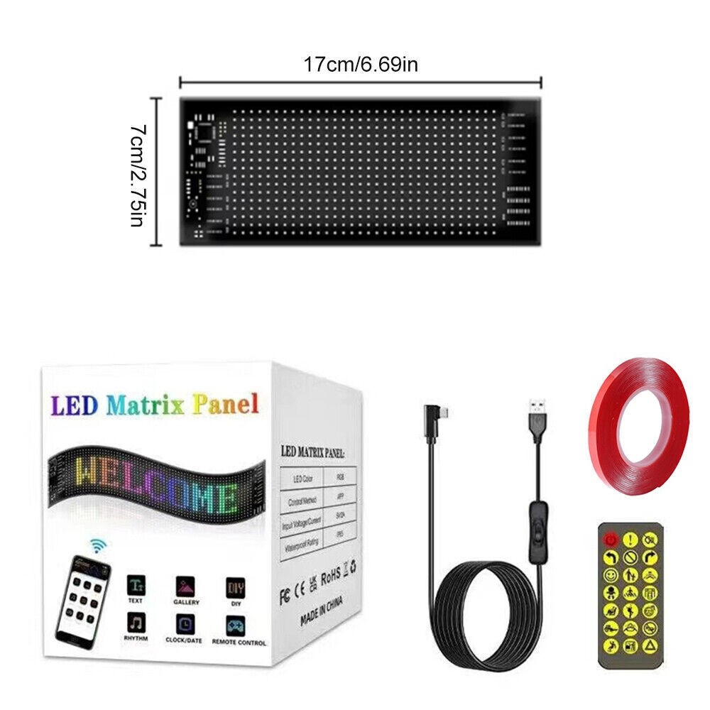 LED RGB Car Eye Sign Animation Matrix USB Panel DIY Programmable Bluetooth Pixel