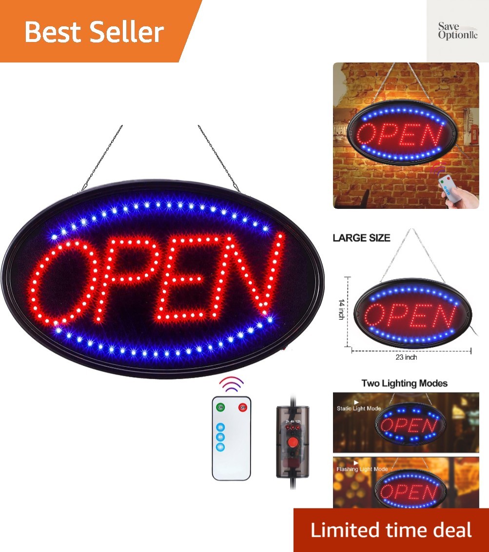 LED Open Sign, 23″x14″, with Remote, Timer & Flash/Steady Modes | Ultra brigh…
