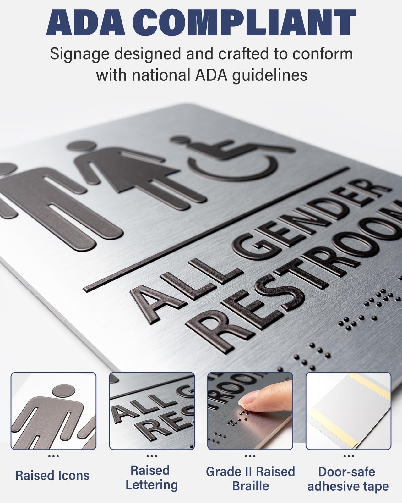 ADA-Mark Modern Restroom Sign for Business – ADA Compliant Braille Bathroom S…