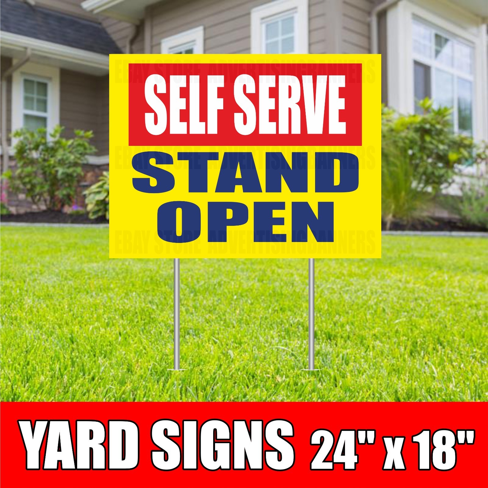 SELF SERVE STAND OPEN Yard Sign with H-Stakes VEGETABLE BASKET CHICKEN EGGS