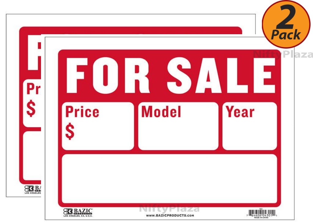 2 Pack – BAZIC 9 X 12 For Sale Sign (2-Line) High Impact, Superior Visibility