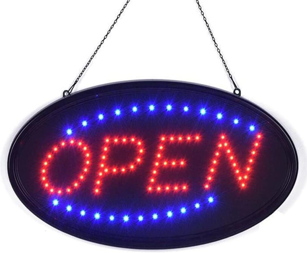 Letrero LED OPEN 19x10in luminoso dos modos para tienda bar negocio
