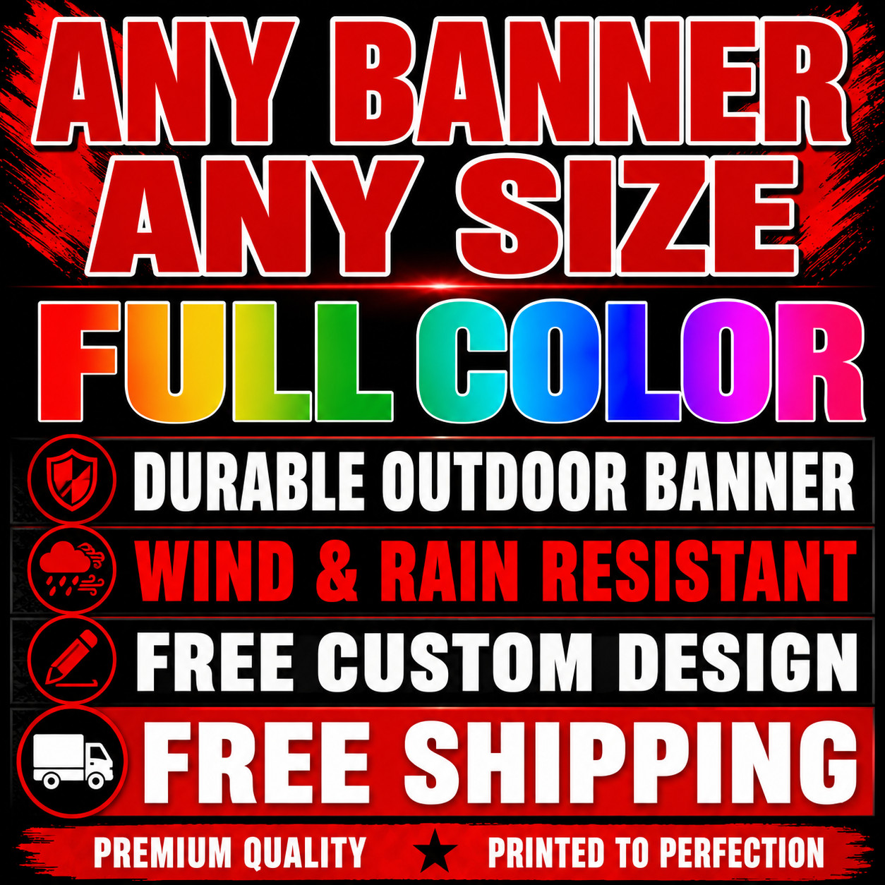 ANY BANNER ANY SIZE FREE DESIGN & SHIPPING RAIN & WIND RESISTANT OUTDOOR BANNER
