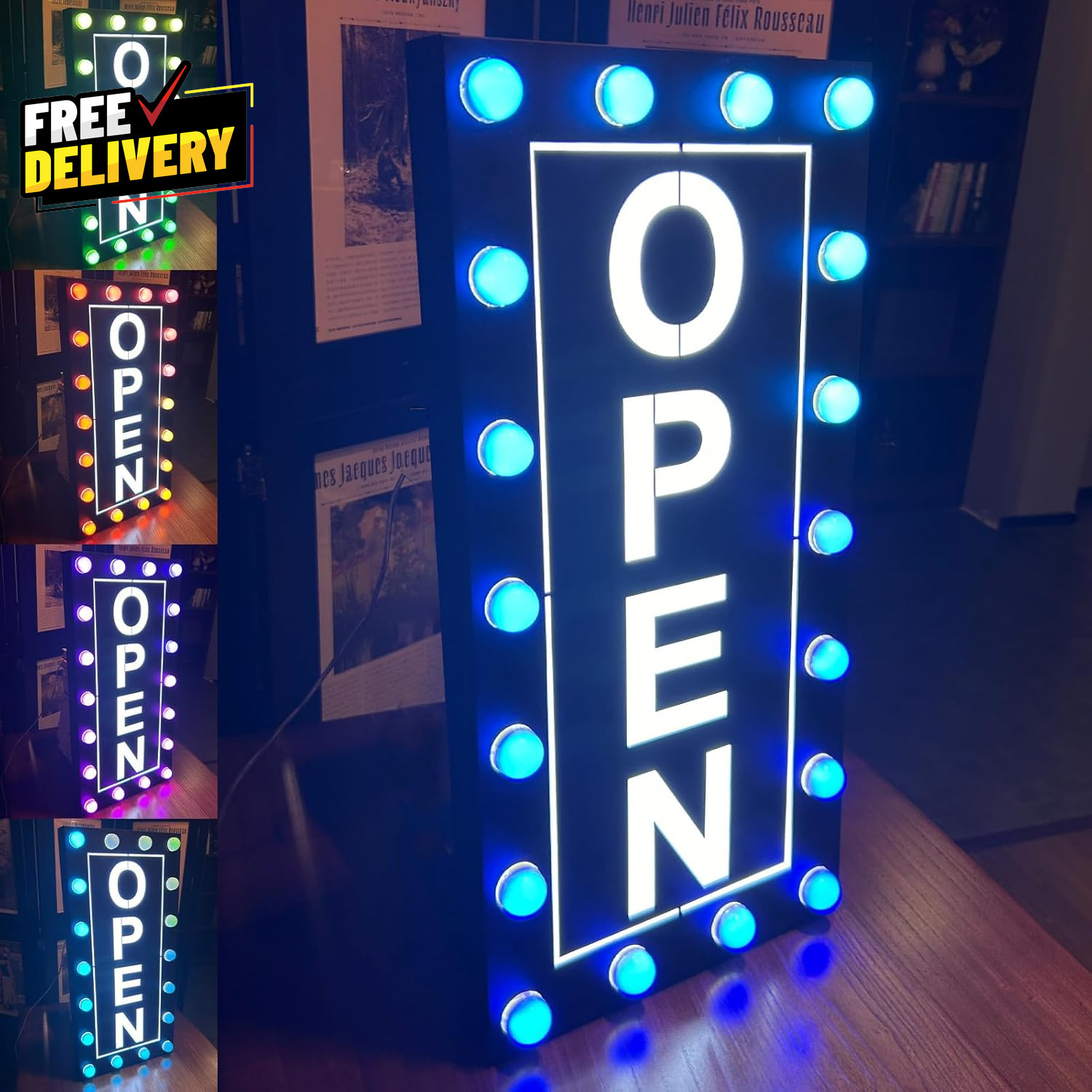 Large Outdoor LED Open Sign Waterproof RGB Color Changing with Power Adapter…