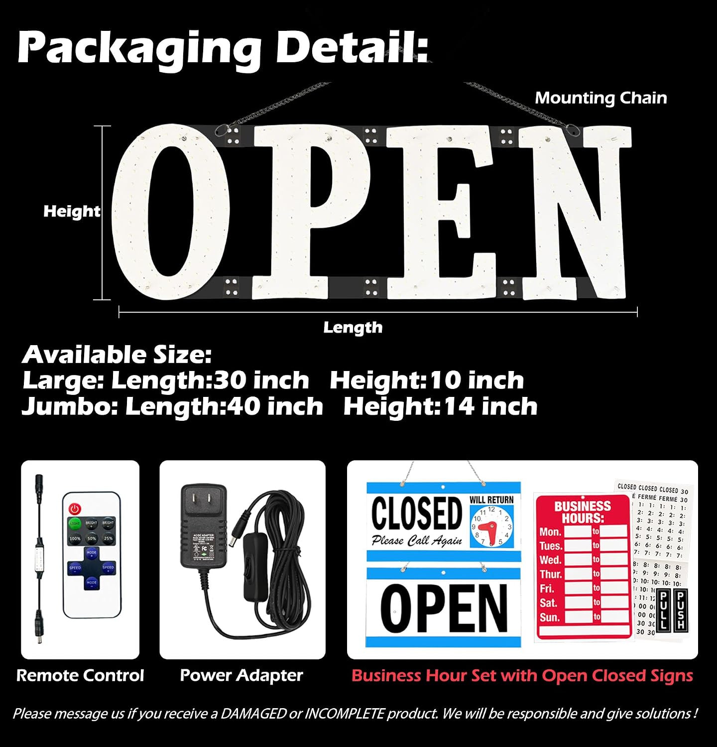 Led Open Signs for Business 30x10in Big Open Sign Led w/Remote Control Window Wa