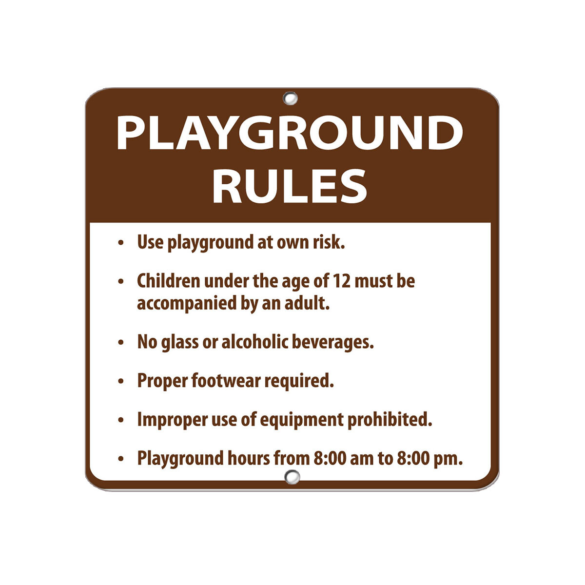Square Metal Sign Multiple Sizes Playground Rules Children Under Age 12 by Adult