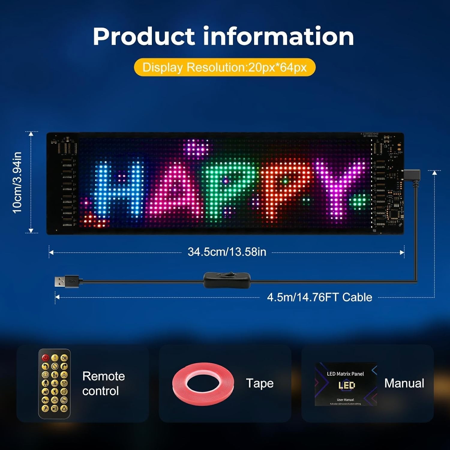 Ultra Bright 34.8×10.2CM Programmable LED Screen with App Control – RGB Display